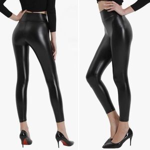NEW FAUX LEATHER FLEECE LINED SLIMMING SCULPTING SPANX KNOCK OFF LEGGINGS SMALL
